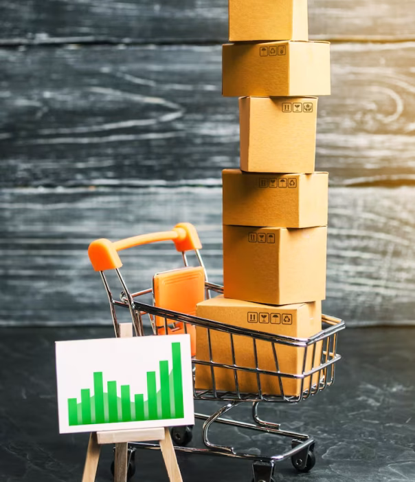 shopping-cart-filled-with-boxes-stand-sign-with-green-positive-trend-chart-up-arrow_72572-9371